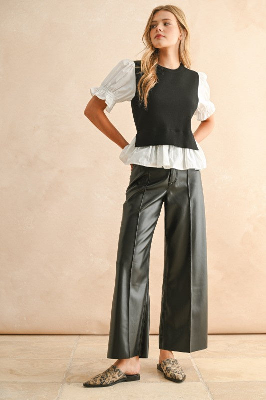 Wide Leg Faux Leather Pants
