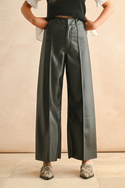 Wide Leg Faux Leather Pants