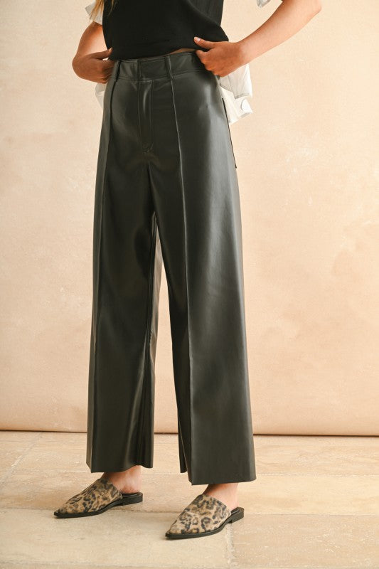 Wide Leg Faux Leather Pants