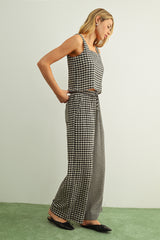 Mixed Gingham Straight Matching Pants