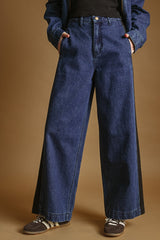 Color Contrasted Denim Pants
