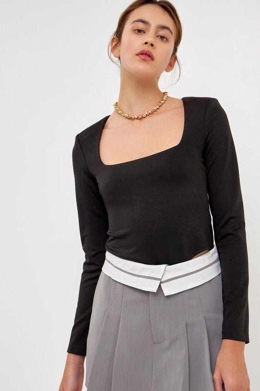 Square Neck Shoulder Pad Body Suit