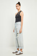 Cutout Asymmetric Bodysuit