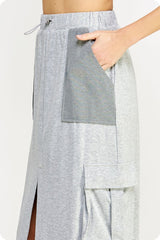 Drawstring Knit Cargo Midi Skirt (Heather Grey, Tan)