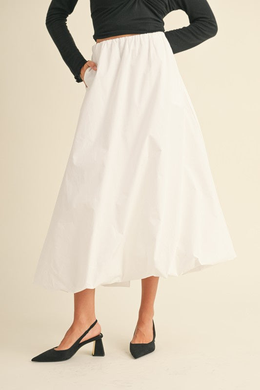 Back Elastic Waistband Maxi Bubble Skirt