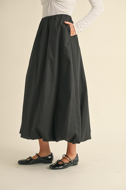 Back Elastic Waistband Maxi Bubble Skirt