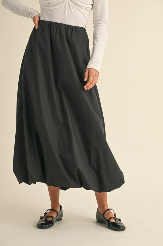 Back Elastic Waistband Maxi Bubble Skirt