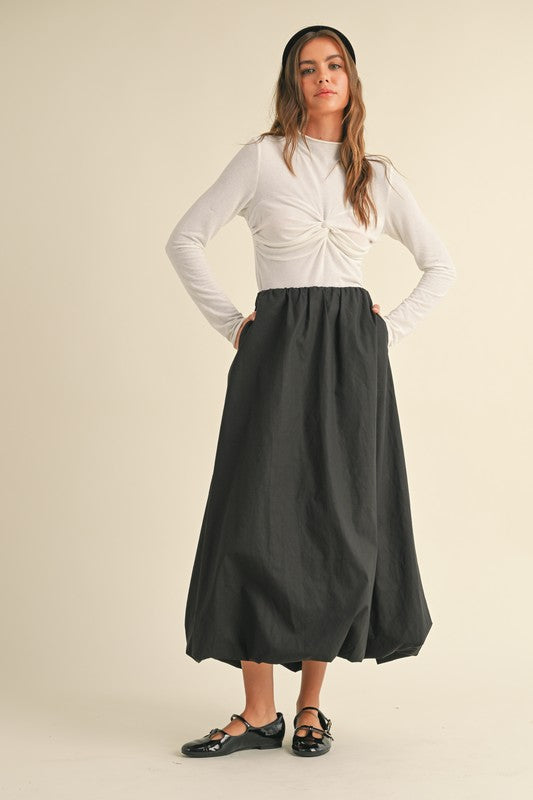 Back Elastic Waistband Maxi Bubble Skirt