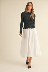 Back Elastic Waistband Maxi Bubble Skirt