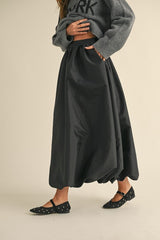 Back Elastic Waistband Maxi Bubble Skirt (2 Colors)