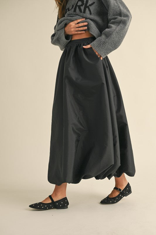Back Elastic Waistband Maxi Bubble Skirt (2 Colors)
