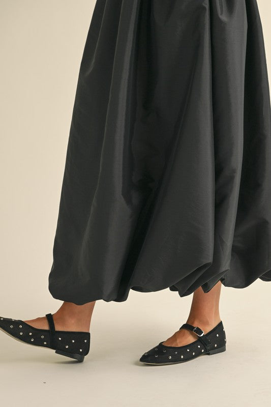 Back Elastic Waistband Maxi Bubble Skirt (2 Colors)