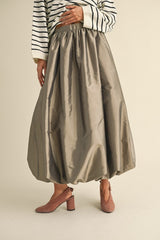 Back Elastic Waistband Maxi Bubble Skirt (2 Colors)