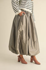 Back Elastic Waistband Maxi Bubble Skirt (2 Colors)