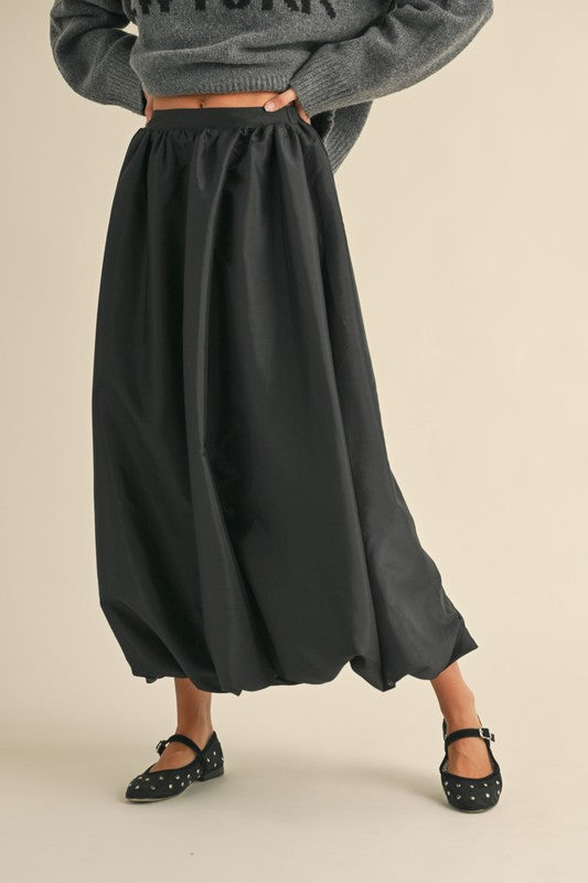Back Elastic Waistband Maxi Bubble Skirt (2 Colors)