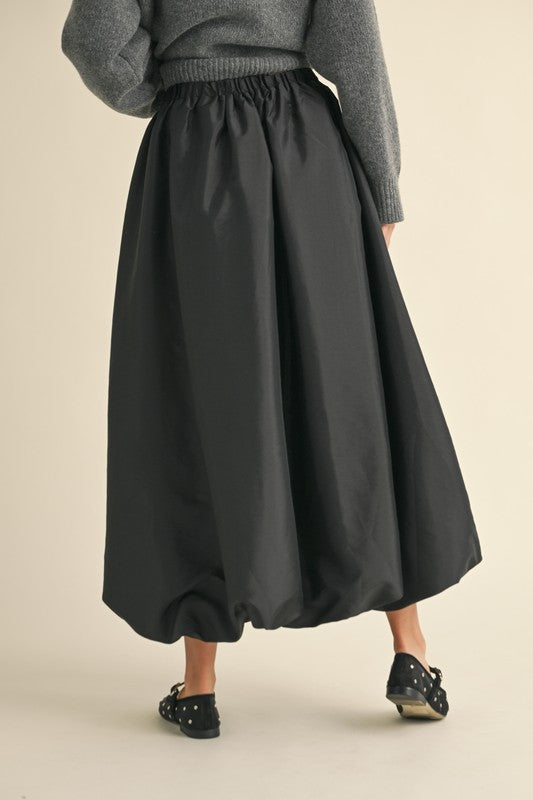 Back Elastic Waistband Maxi Bubble Skirt (2 Colors)