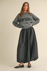 Back Elastic Waistband Maxi Bubble Skirt (2 Colors)