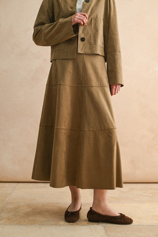 Faux Suede Maxi Skirt