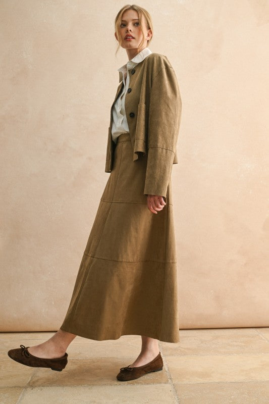 Faux Suede Maxi Skirt