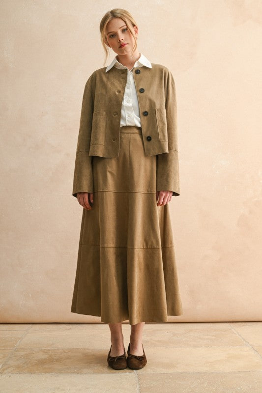 Faux Suede Maxi Skirt