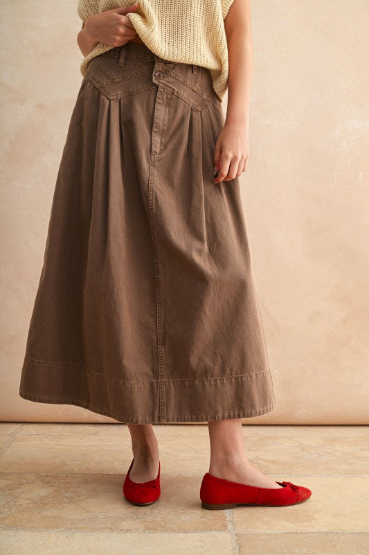 Cotton A-Line Mocha Maxi Skirt