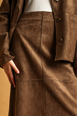 Faux Suede A-Line Maxi Skirt (2 Color Ways)