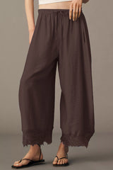 Mocha Lace Hem Wide-Leg Pants
