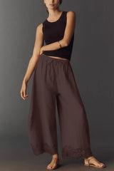 Mocha Lace Hem Wide-Leg Pants