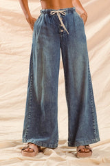Wide Leg Drawstring Denim Pants