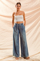 Wide Leg Drawstring Denim Pants