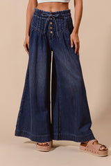 Wide Leg High Waist Denim Pants (Denim & Dark Denim)