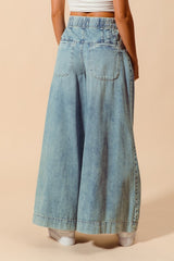 Wide Leg High Waist Denim Pants (Denim & Dark Denim)