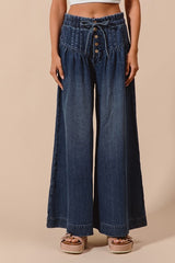 Wide Leg High Waist Denim Pants (Denim & Dark Denim)