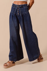 Wide Leg High Waist Denim Pants (Denim & Dark Denim)