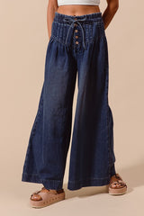 Wide Leg High Waist Denim Pants (Denim & Dark Denim)