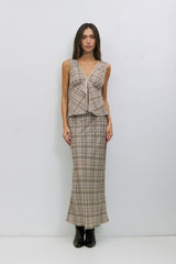 Paxton Plaid Midi Skirt With Lace Waistband