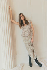 Paxton Plaid Midi Skirt With Lace Waistband
