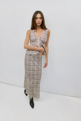 Paxton Plaid Midi Skirt With Lace Waistband