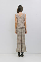 Paxton Plaid Midi Skirt With Lace Waistband