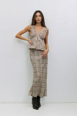 Paxton Plaid Midi Skirt With Lace Waistband