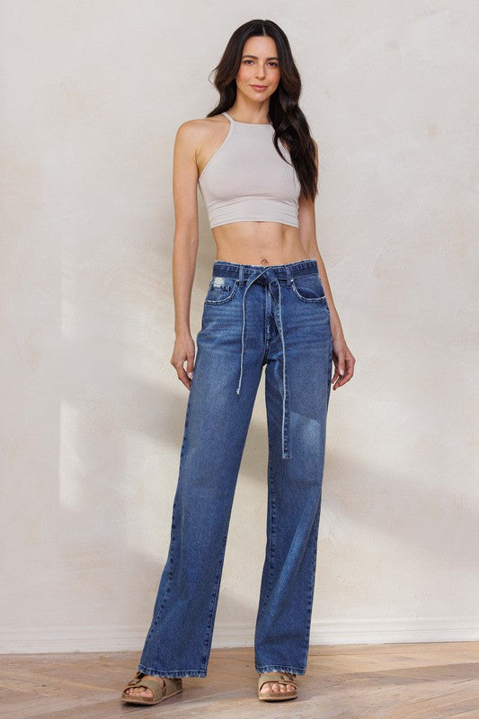 High Rise Belted Denim