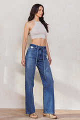 High Rise Belted Denim