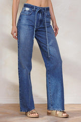 High Rise Belted Denim