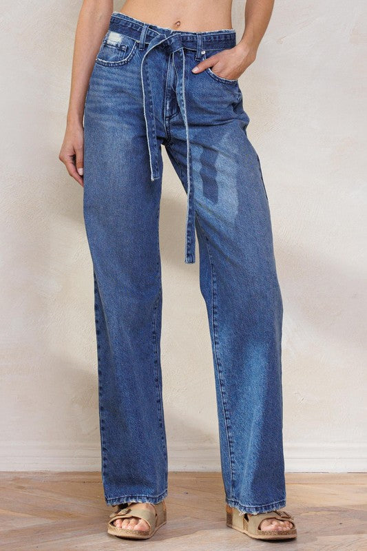 High Rise Belted Denim