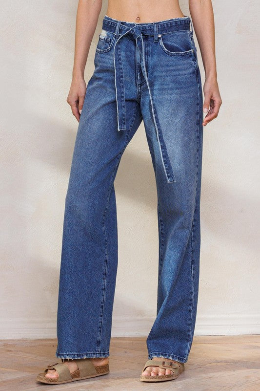 High Rise Belted Denim