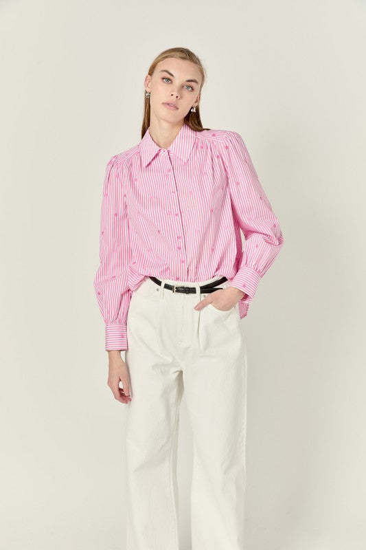 Heart Embroidery Stripe Shirt
