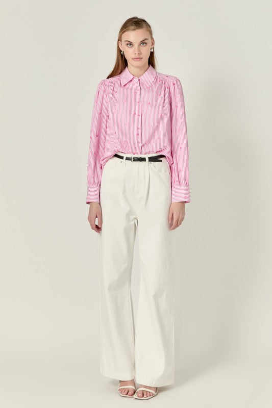 Heart Embroidery Stripe Shirt