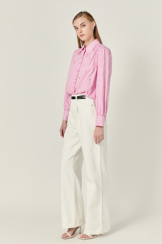 Heart Embroidery Stripe Shirt
