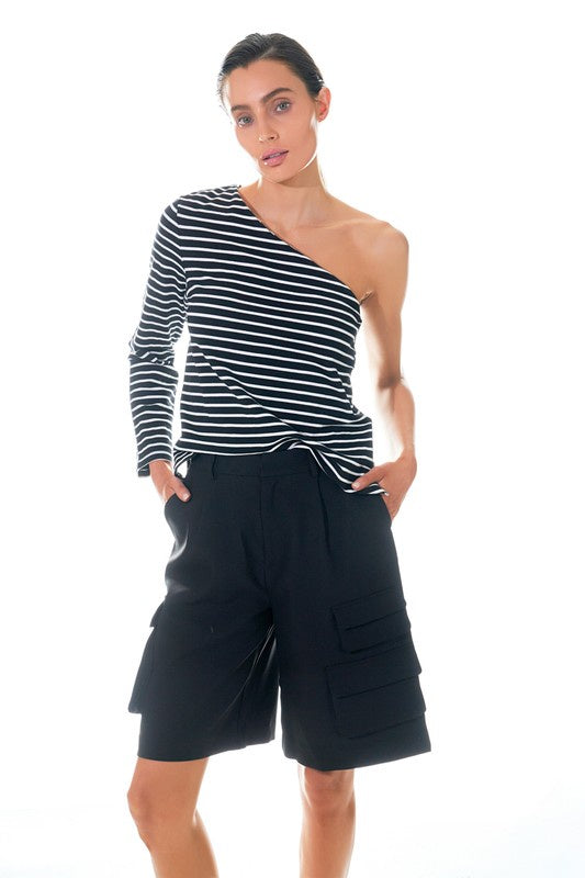 Stripe One Shoulder Top