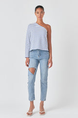 Stripe One Shoulder Top